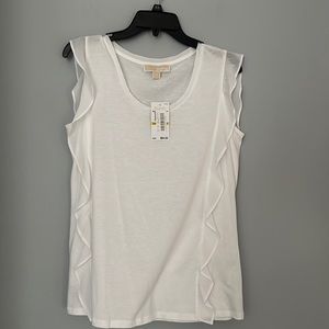 MICHAEL Michael Kors White Tank Top Sleeveless Ruffle Retail $64 Size Medium New